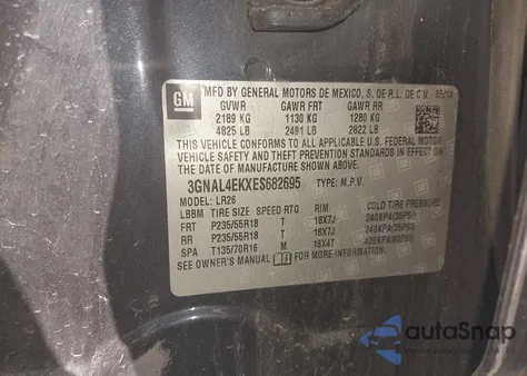 2014 Chevrolet Captiva Sport Ltz из США, поврежденный, VIN 3GNAL4EKXES682695